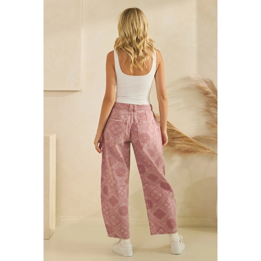 Wide Leg Flare Jeans in Dusty Rose Print - Picture 2 of 2
